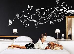 Наклейка на стіну Grandora W1073 XXL Квіткова лоза та 3 метелики synthetic.ua - Фото 1