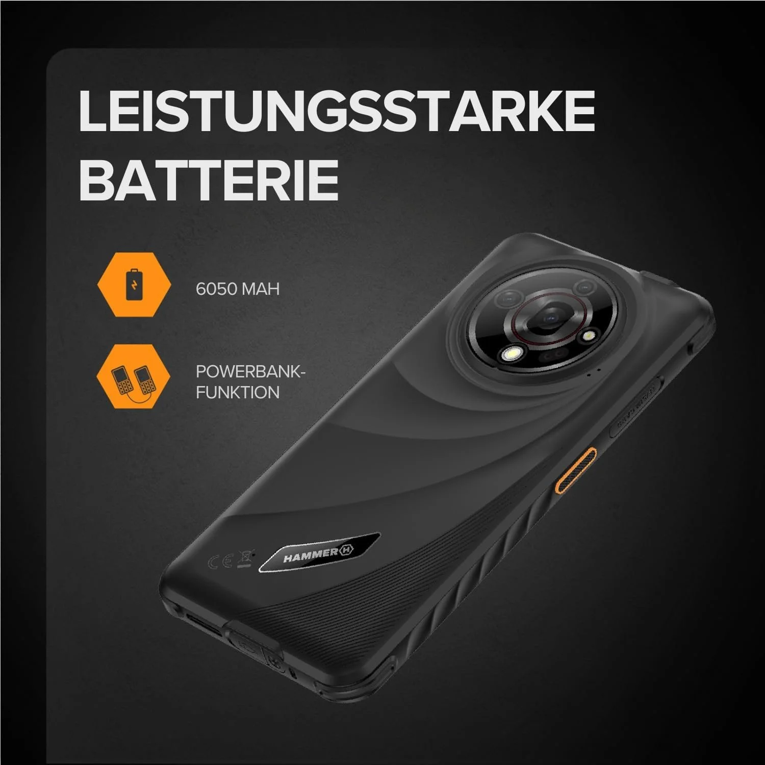 Смартфон Hammer Iron 6 5G 6GB/128GB 6.56-дюймовий 120Hz IP69 6050mAh NFC Чорний, фото №3