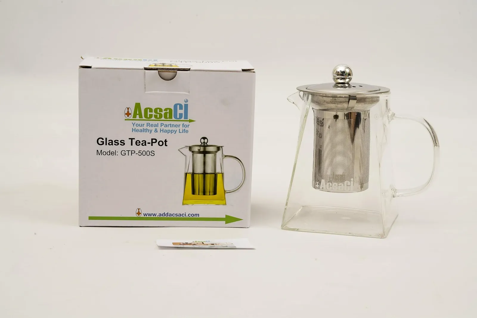 Чайник-заварник AddAcsaCi Premium стеклянный 500 мл Квадратная форма дна 304 нержавеющая сталь пищевая, фото №1
