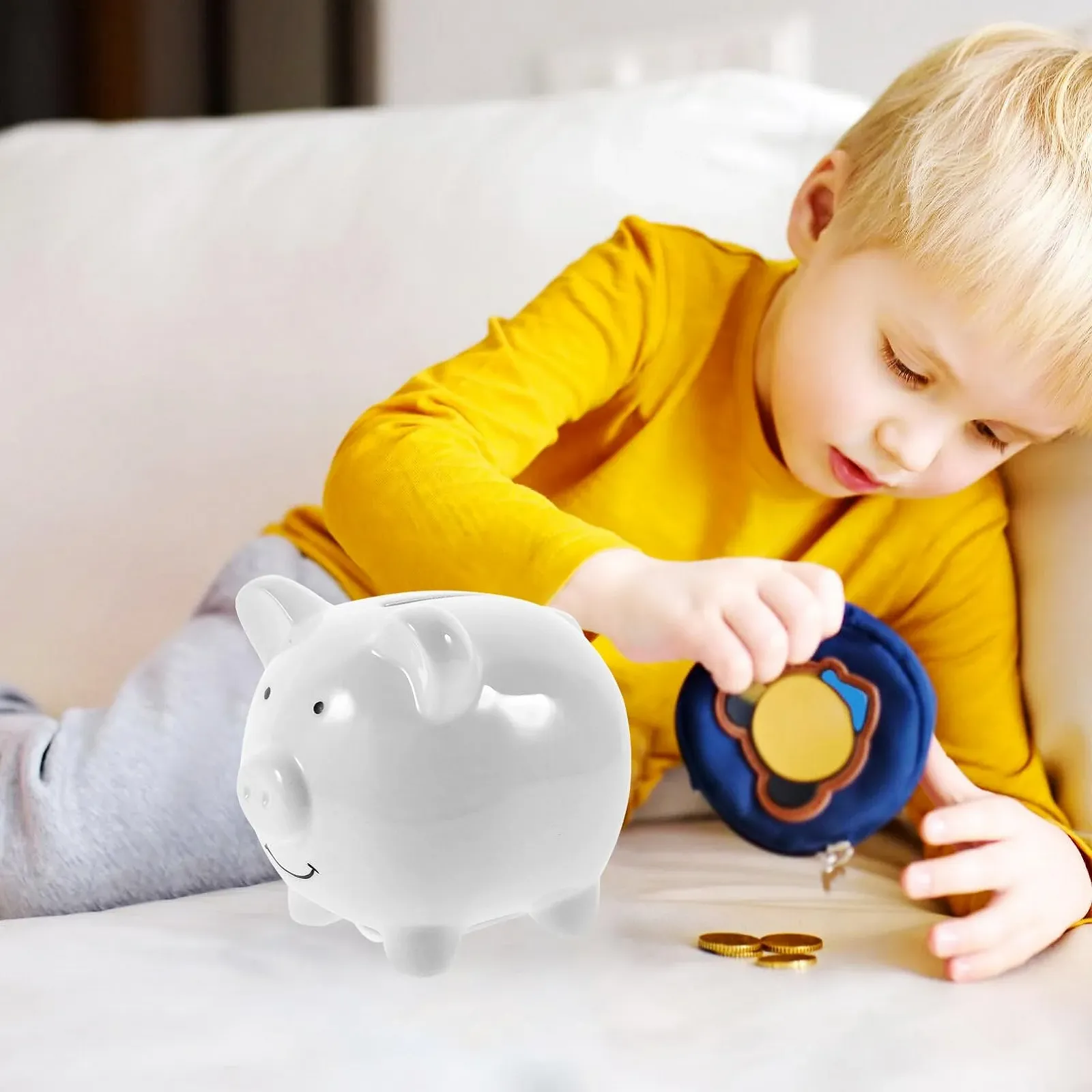 Скарбничка VOSAREA Керамічна Біла Порося, фото №4