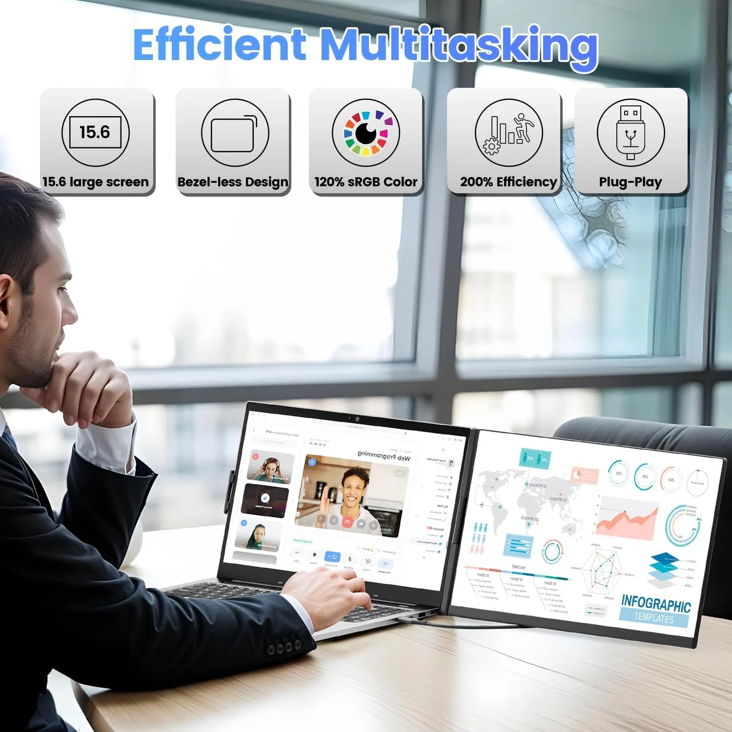 Монитор портативный 15.6" Teamgee P5 Full HD IPS 60 Гц, фото №4