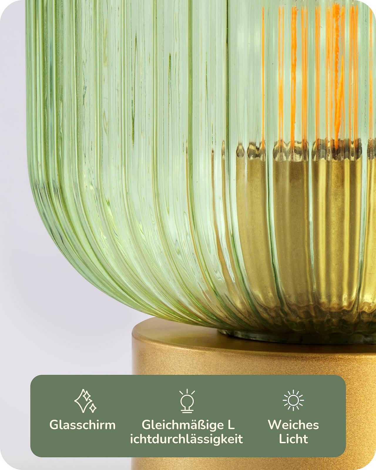 Настільна лампа EDISHINE LED зі скляним плафоном та металевою основою E27 2700 K Золота/Зелена, фото №3