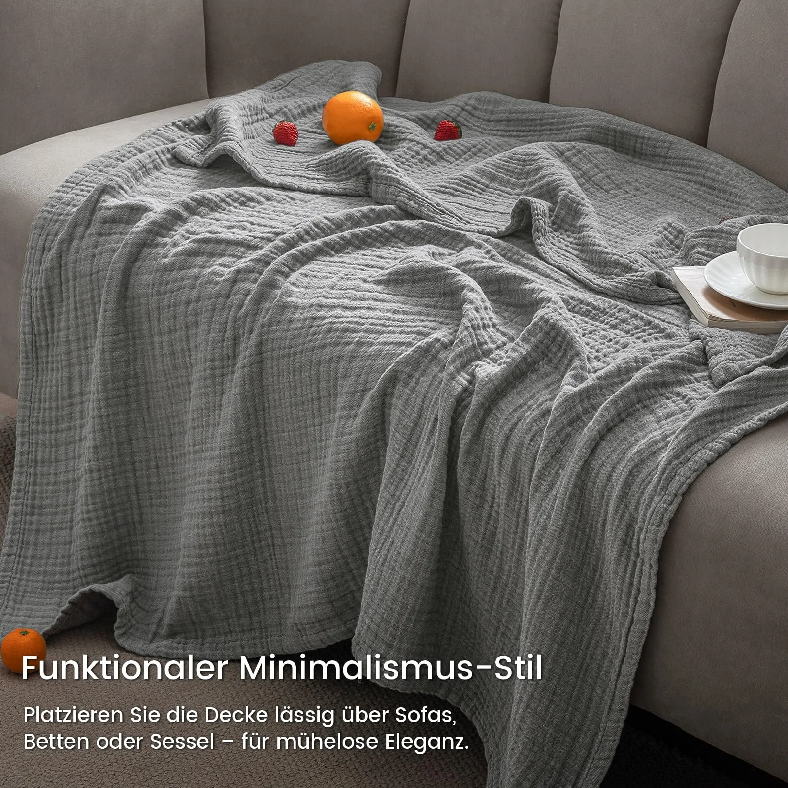 Муслінова Покривало PHF 100% бавовна, 150 x 200 см, сіра, фото №3 Муслінова Покривало PHF 100% бавовна, 150 x 200 см, сіра, фото №3