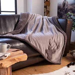 Плед Dekoleidenschaft М'який 130 x 170 см, Сірий з мотивом оленя - Фото 1