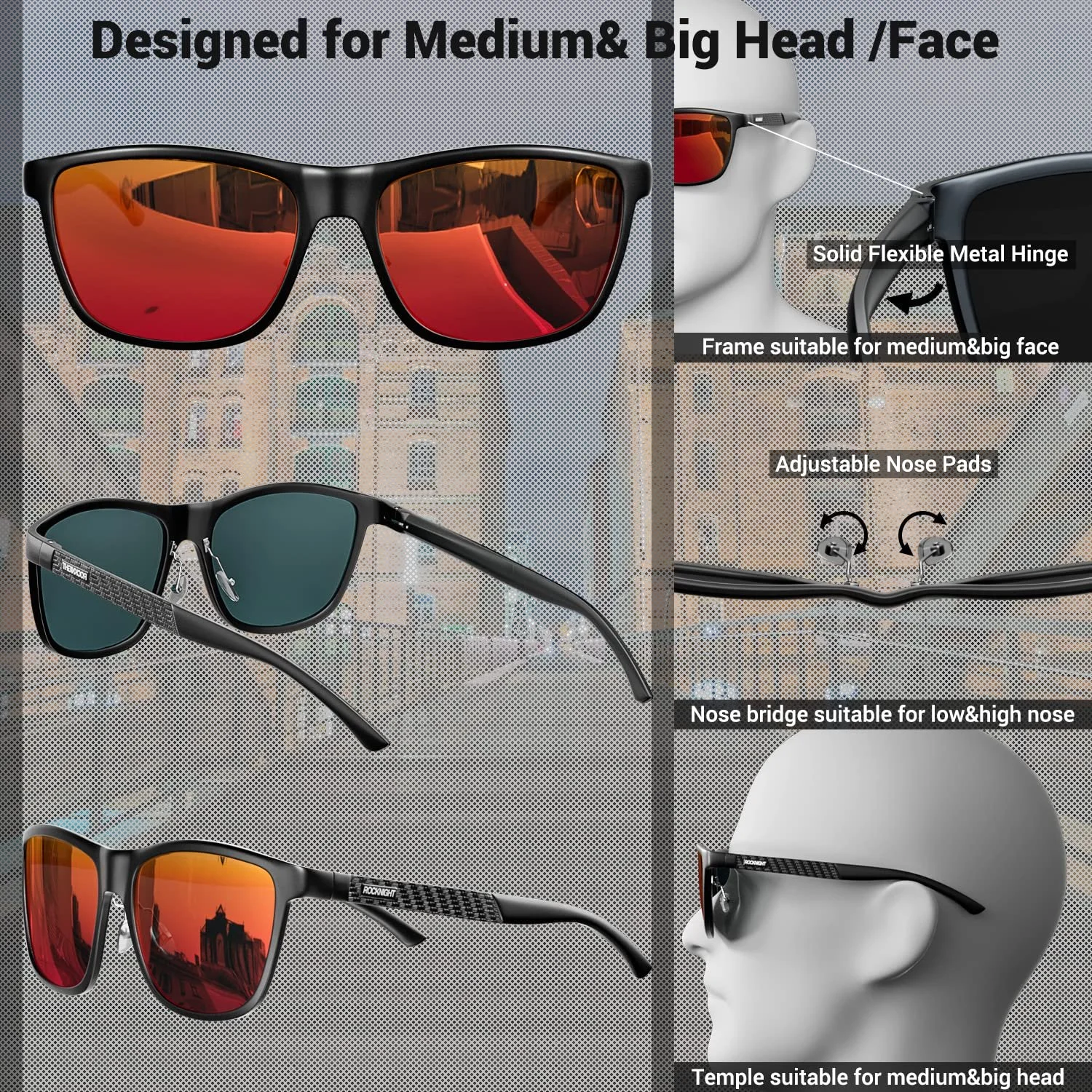 Поляризовані сонцезахисні окуляри ROCKNIGHT HD для чоловіків і жінок, захист UV400, металева оправа Al-Mg, фото №3 Поляризовані сонцезахисні окуляри ROCKNIGHT HD для чоловіків і жінок, захист UV400, металева оправа Al-Mg, фото №3