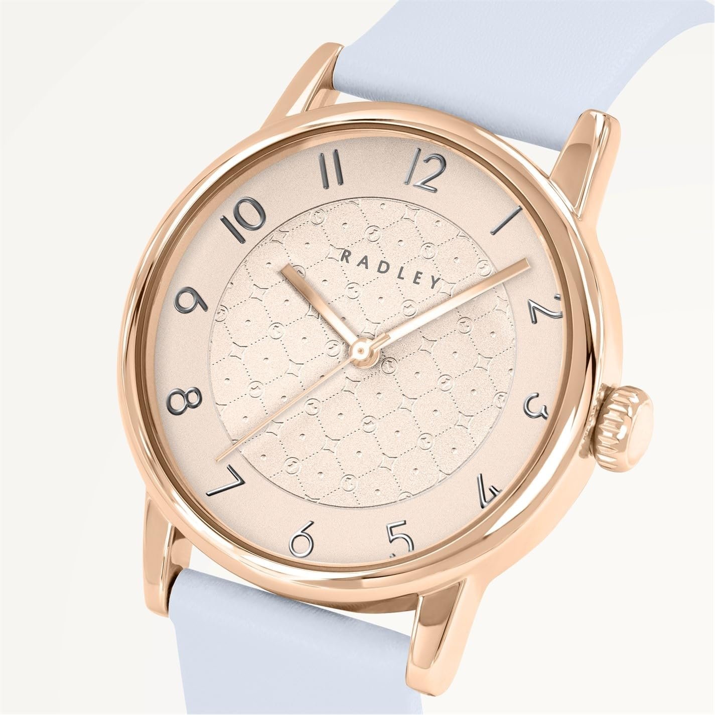 Годинник RADLEY 35 мм, покритий рожевим золотом, димчасто-блакитний шкіряний шнур, блакитний, фото №2
