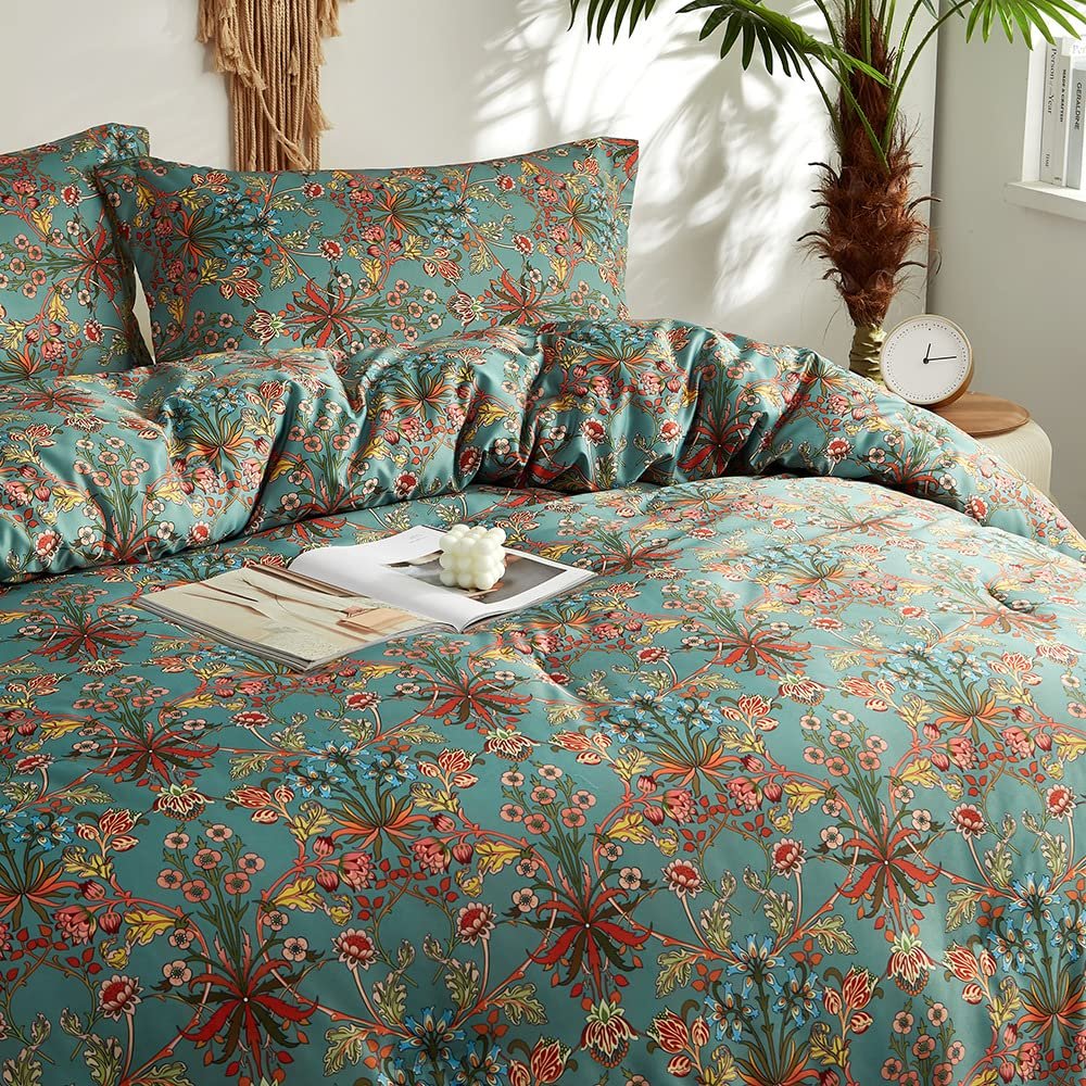 Постільна білизна Nyescasa Bohemian 220 x 240 см, 3 предмети, комплект постільної білизни Boho Renforce Vintage Flowers, двостороння постільна білизна з м'якої мікрофібри з блискавкою і 2 наволочки 80 x 80 см, двоспальне ліжко, фото №3