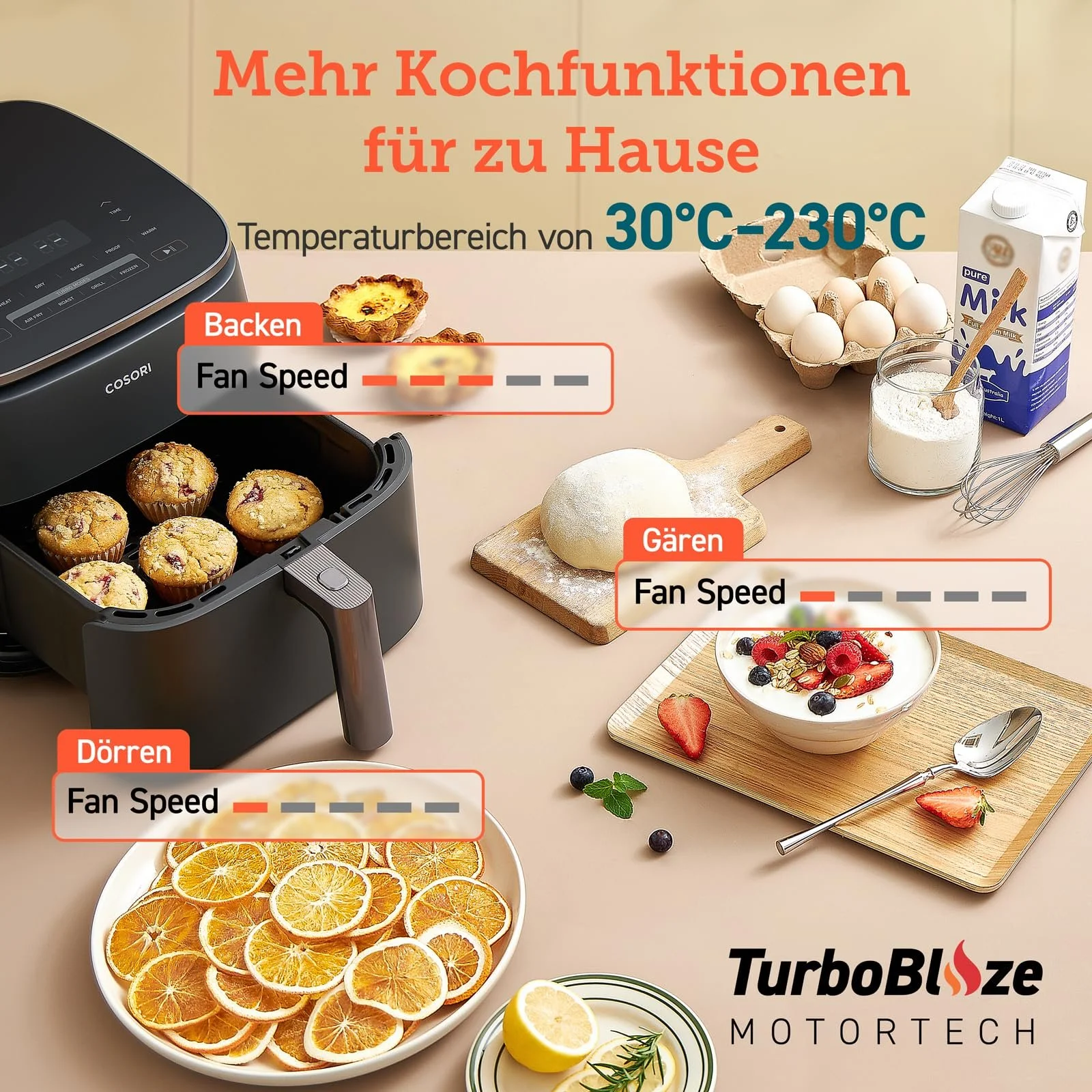 Мультипечь Cosori Turboblaze XXL 6 л 9-в-1 DC-двигатель с пергаментом (100 шт) 20 см, фото №5