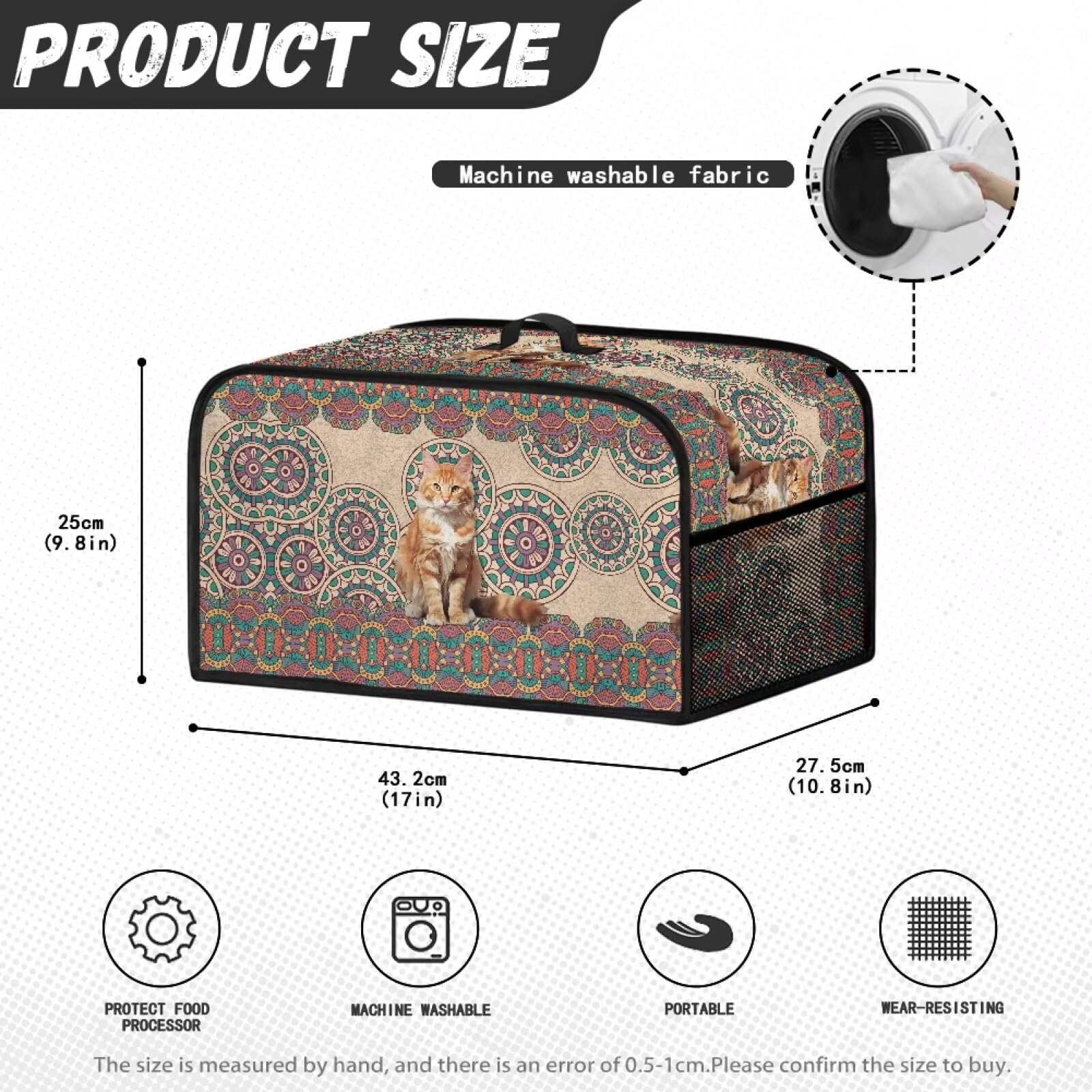 Чехол ZIATUBLES Slow Cooker для Crock Pot Air Fryer Boho Mandala American Cat Чехол-мешок Slow Cooker стойкий к пятнам с верхней ручкой и сетчатым карманом, фото №6