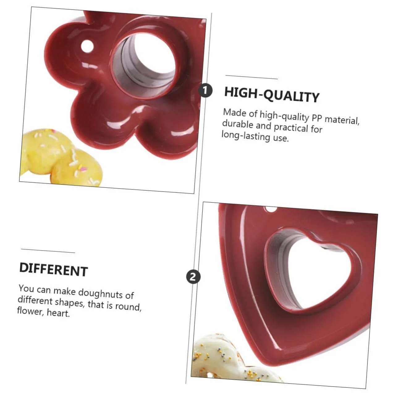 Набор форм для пончиков 3 штуки пластик PP сердце цветок и круглые, фото №5 Набор форм для пончиков 3 штуки пластик PP сердце цветок и круглые, фото №5