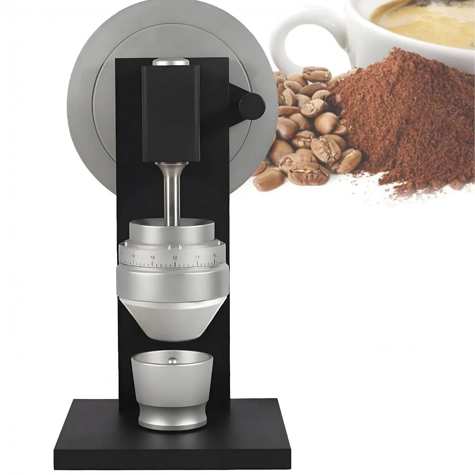 Ручна кавомолка з алюмінієвого сплаву з обертовою ручкою, регульованою точністю помелу, конічним диском 83 мм та скребком для порошку, фото №1