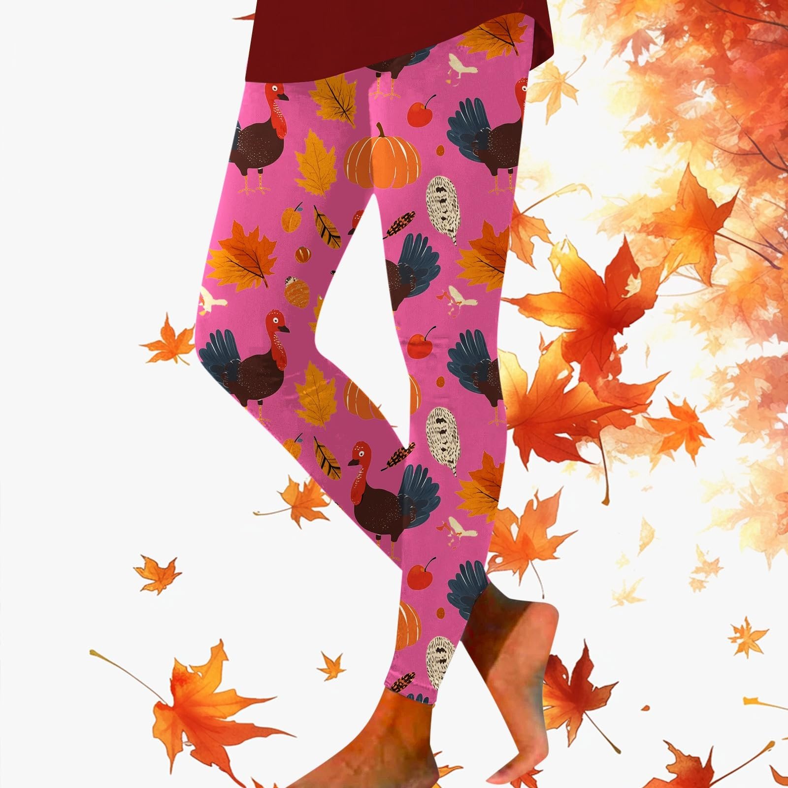 Леггинсы Спортивные Generisch 32 Thanksgiving Turkey Pumpkin Maple Print с высокой талиейДля женщин, фото №3