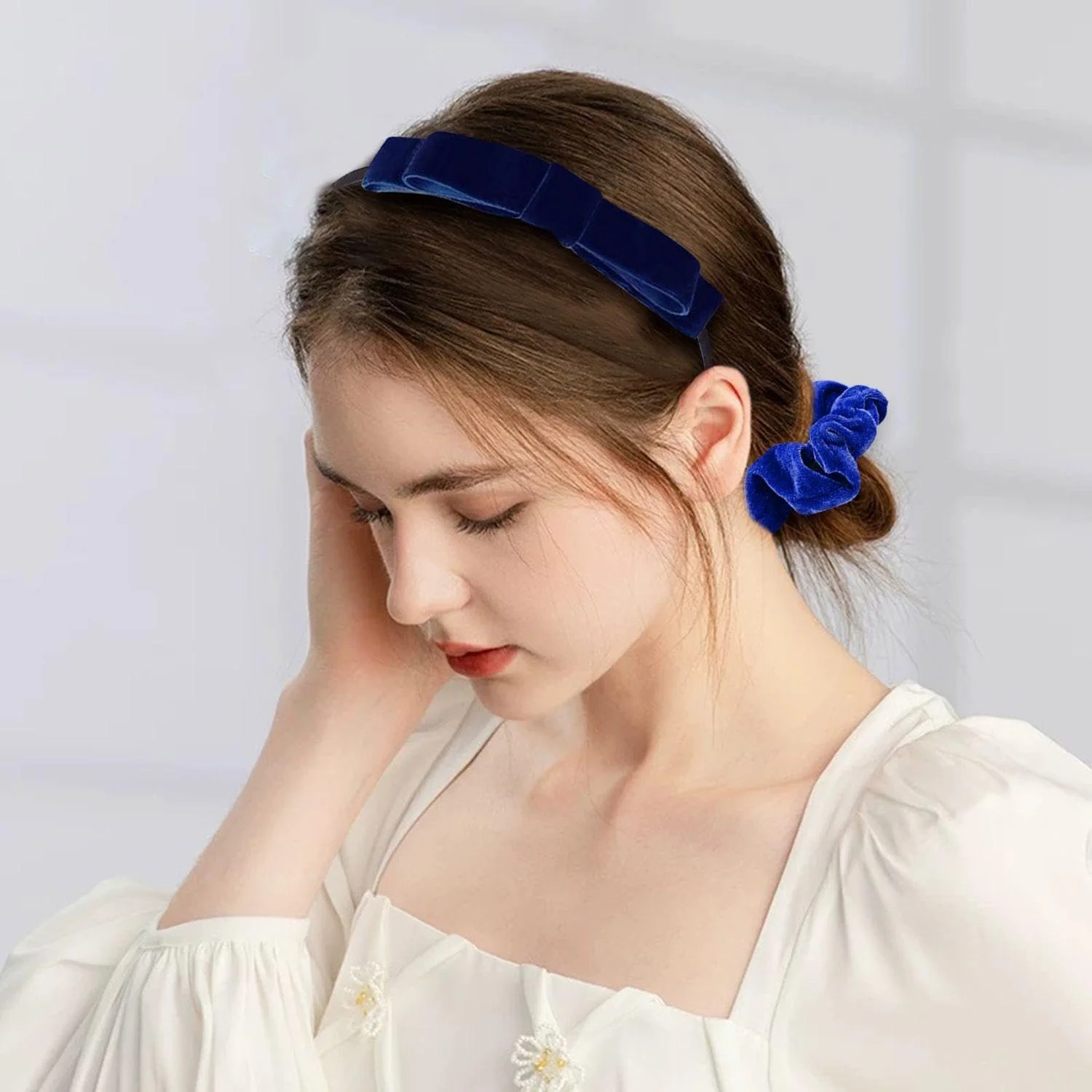 Обруч-бант Тканина Синій, Кільце для волосся, фото №6