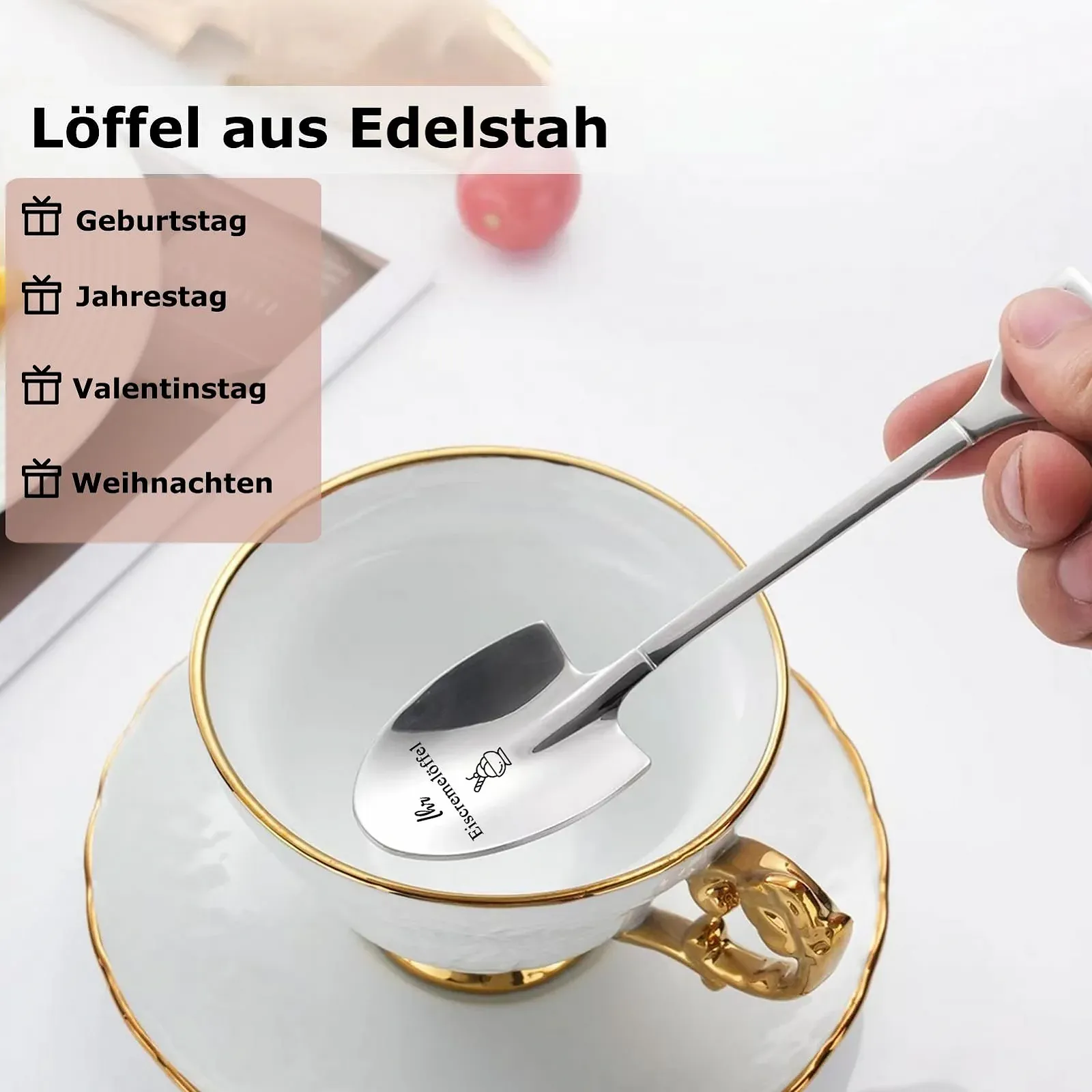 Ложка для мороженого Неизвестный Серия Свадебные подарки Набор из 2 с гравировкой, подарок на годовщину для него и ее/ее Ложка для мороженого Подарок на день рождения, День Святого Валентина, Рождество для пар, женщин, мужчин, фото №3