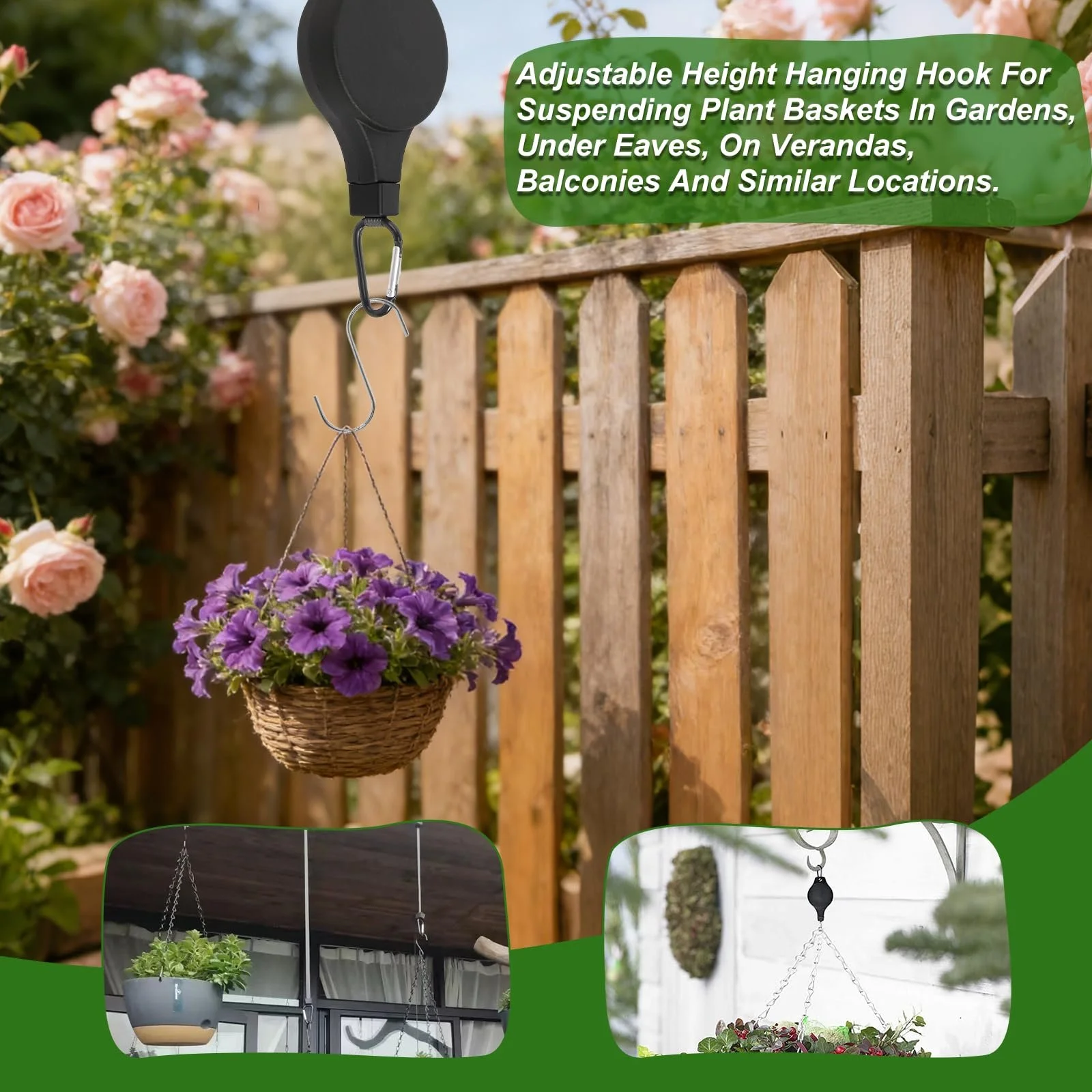 Крючки для растений выдвижные 4 шт. Высокопроизводительные с нейлоновым тросом 80 см Черные, фото №5