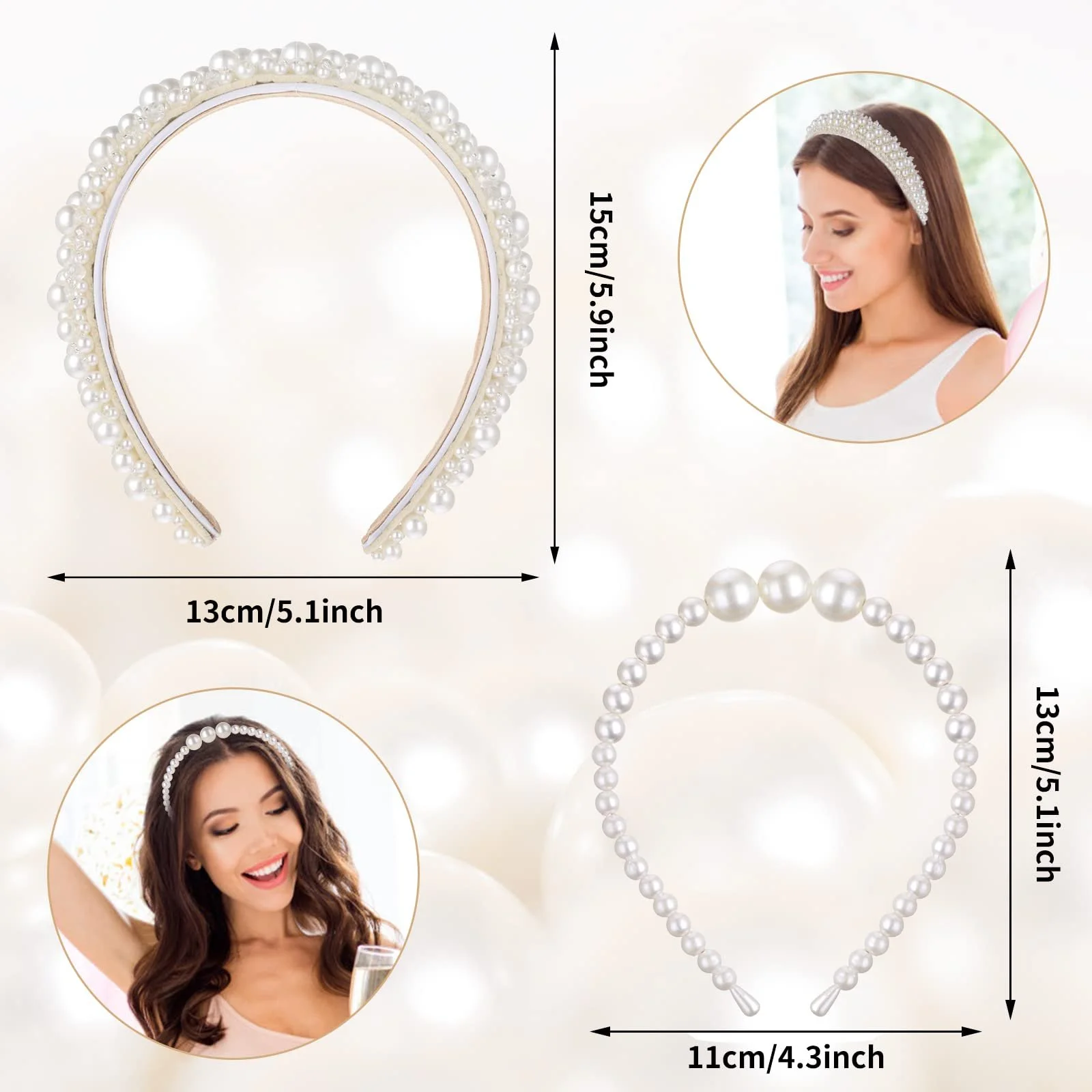 Набір обручів на голову з перлинами 2 шт, фото №2