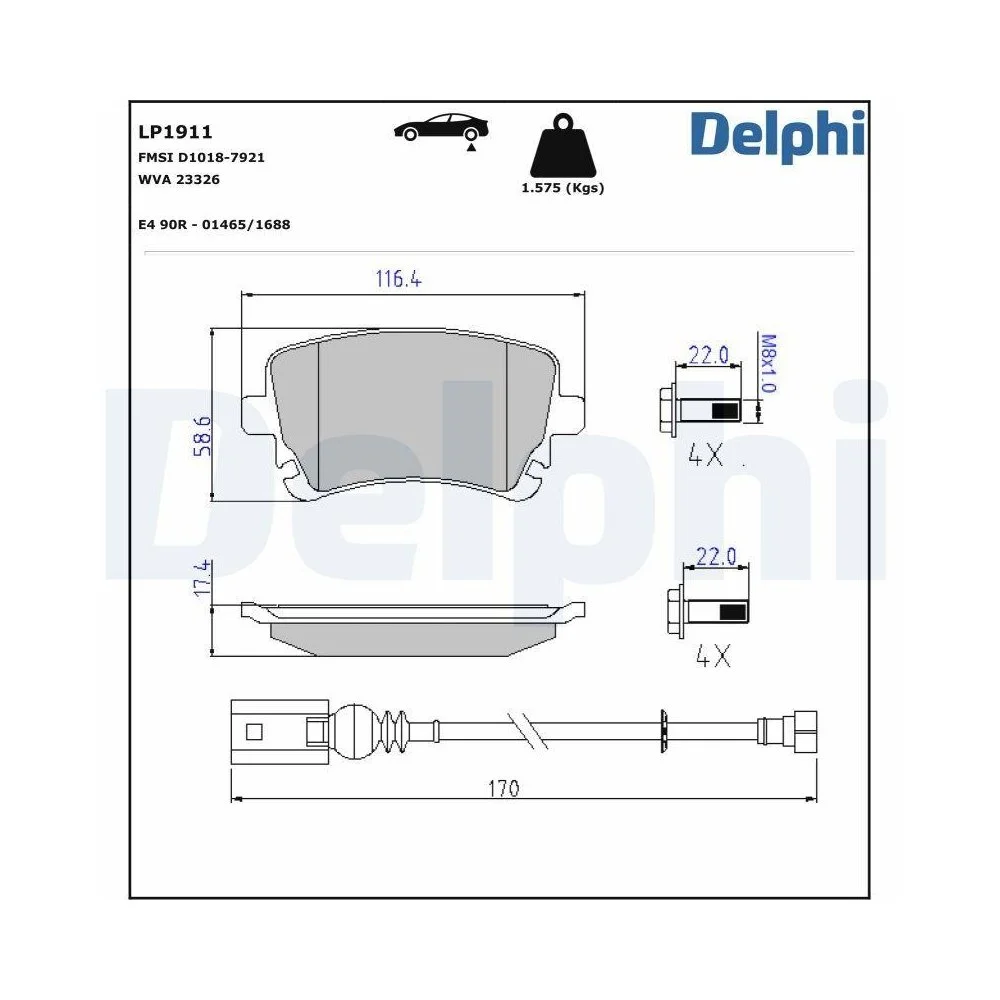 Комплект тормозных колодок DELPHI LP1911 дисковый тормоз для AUDI VW задняя ось, фото №1