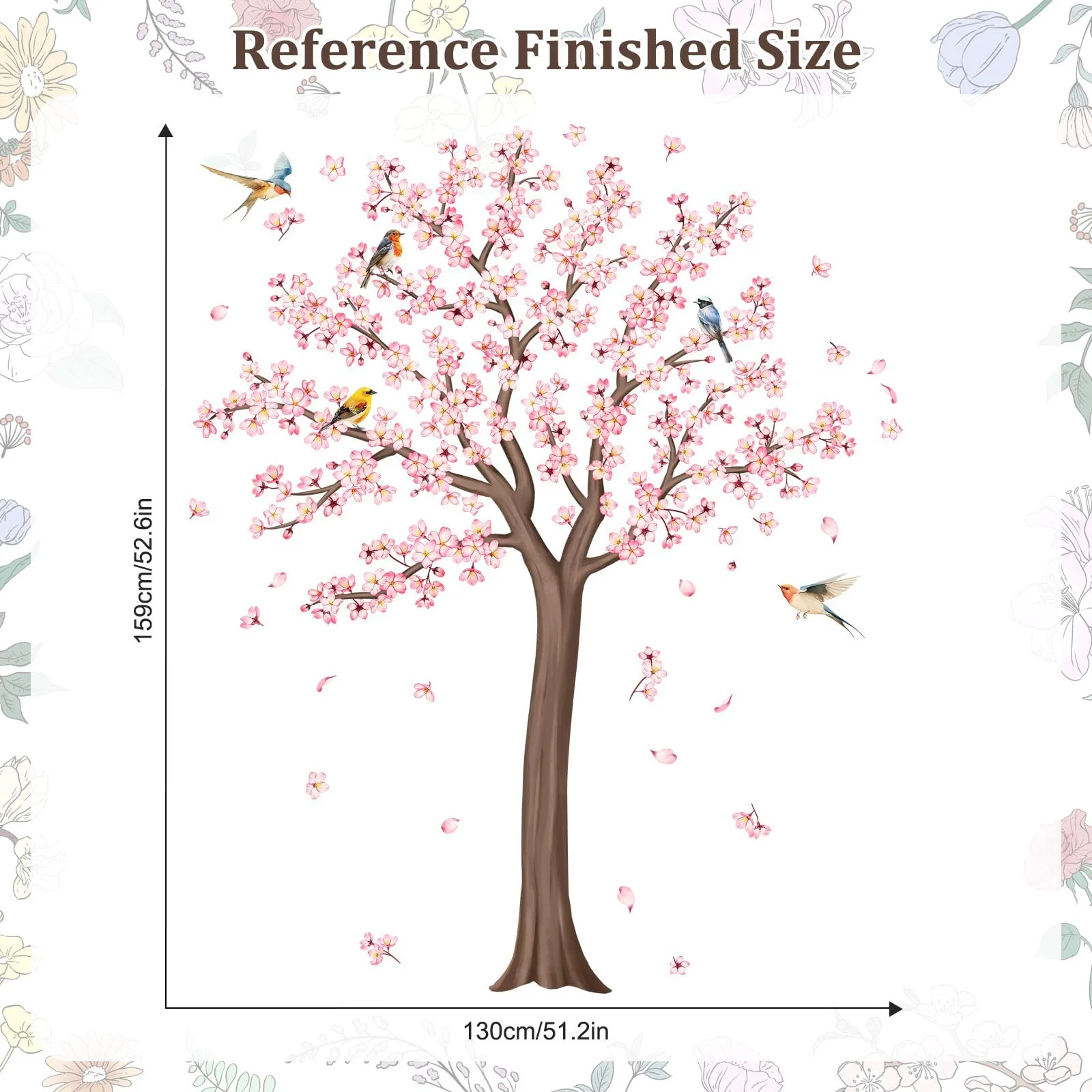 Наклейка на стіну Велике вишневе дерево рожевий цвіт H159 см, фото №5