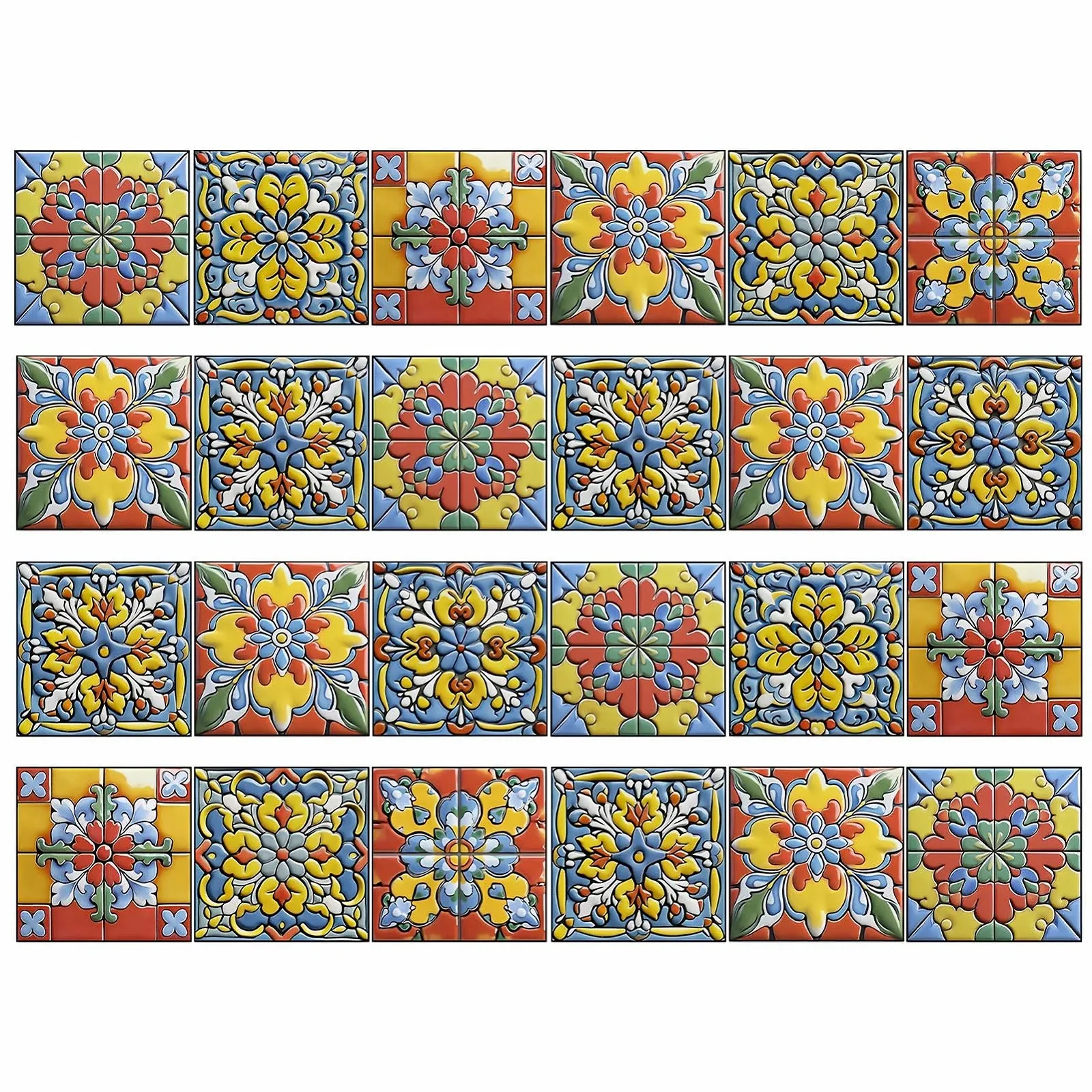 Наклейки на стіну Скандинавські Набір 24 шт. Квіткові DIY 15 x 15 см Червоні, фото №1