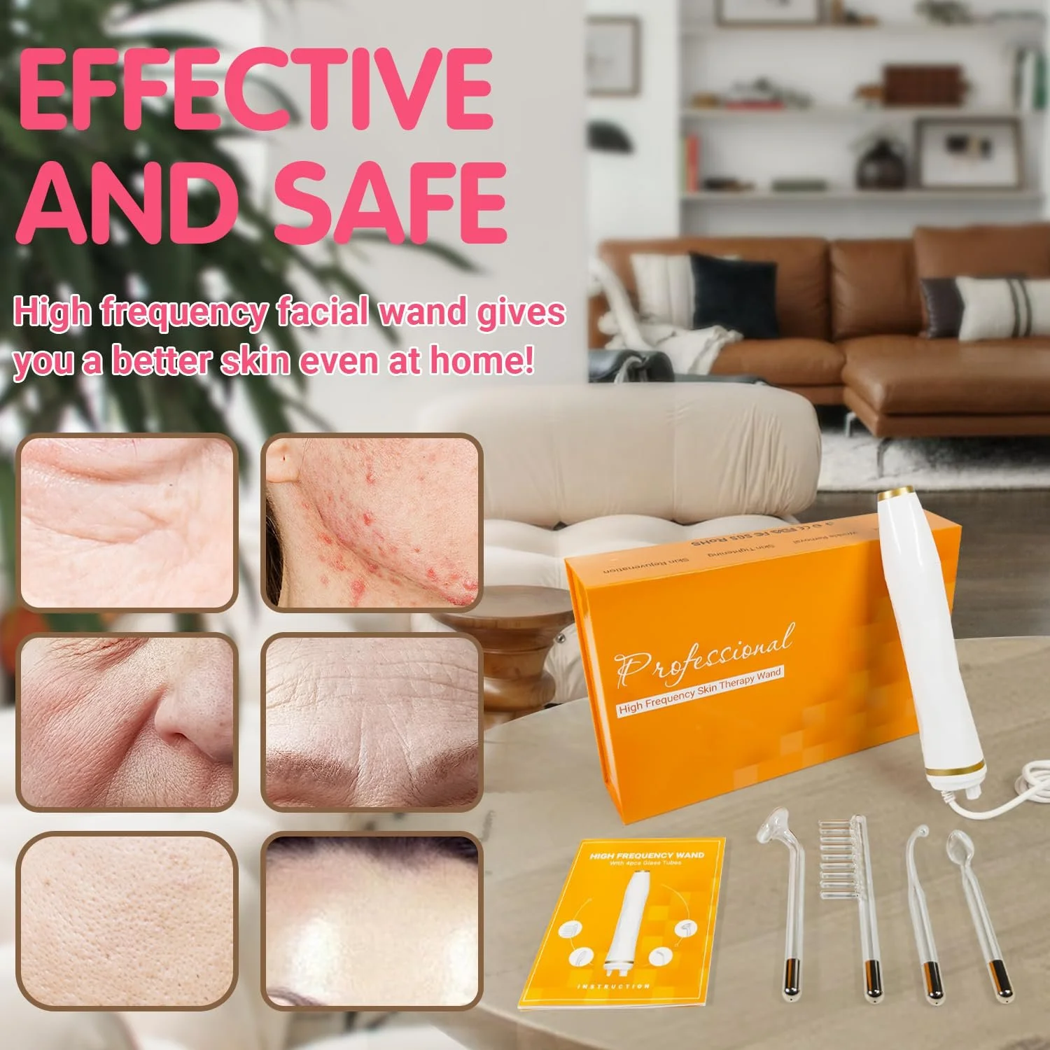 Високочастотний прилад для обличчя TUMAKOU з 4 неоновими насадками, фото №6