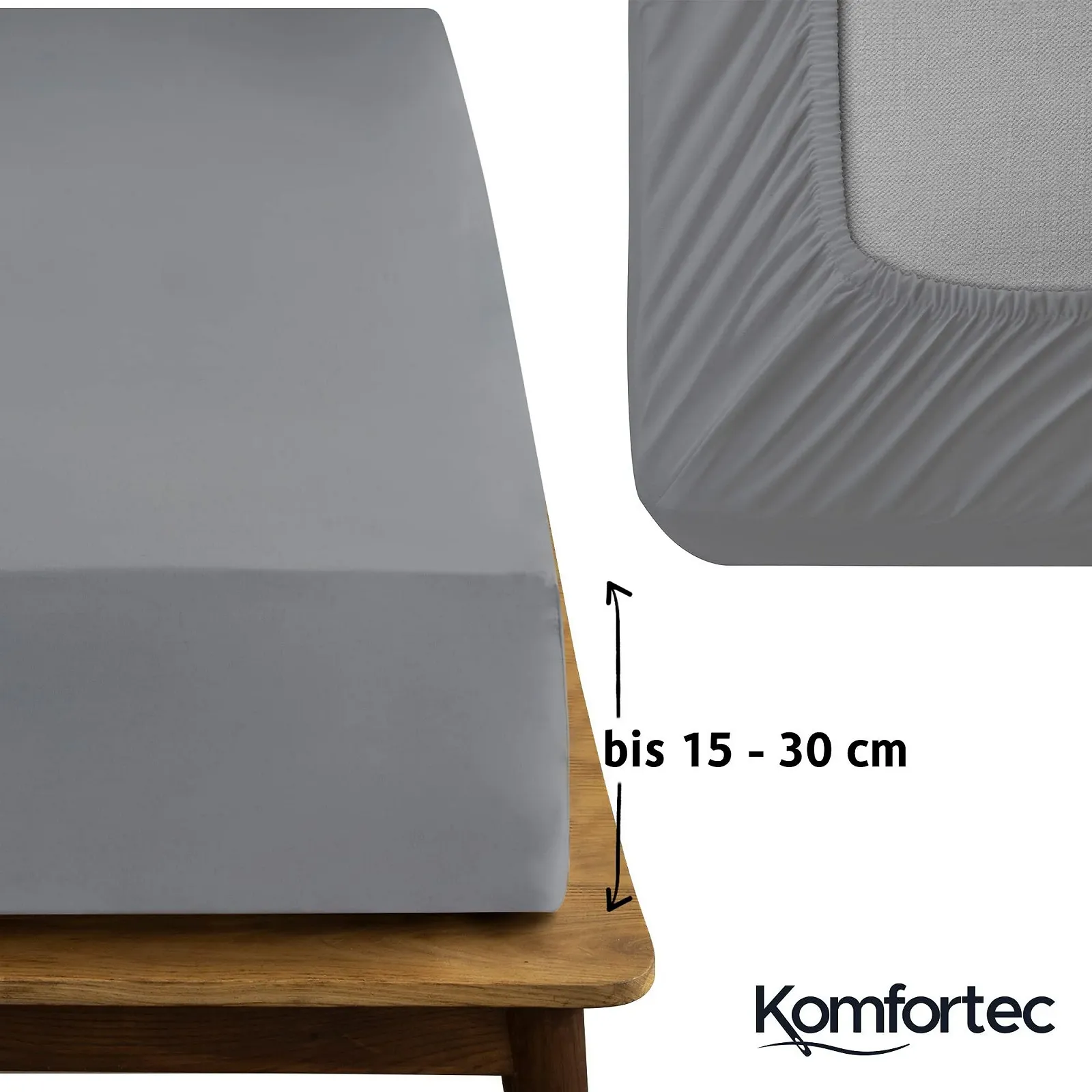 Простынь на резинке Komfortec Microfibre 90 x 200 см, серая, фото №4
