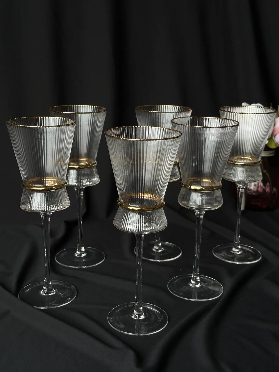 Бокали для вина 6 шт з золотою оконтовкою, фото №1