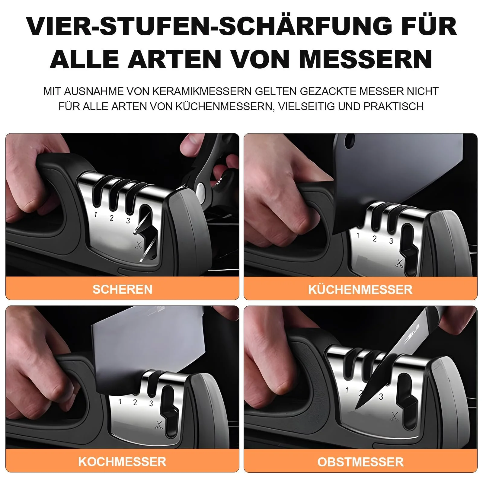 Точилка для ножей и ножниц 4-ступенчатая (вольфрамовая сталь, алмаз, керамика), фото №4