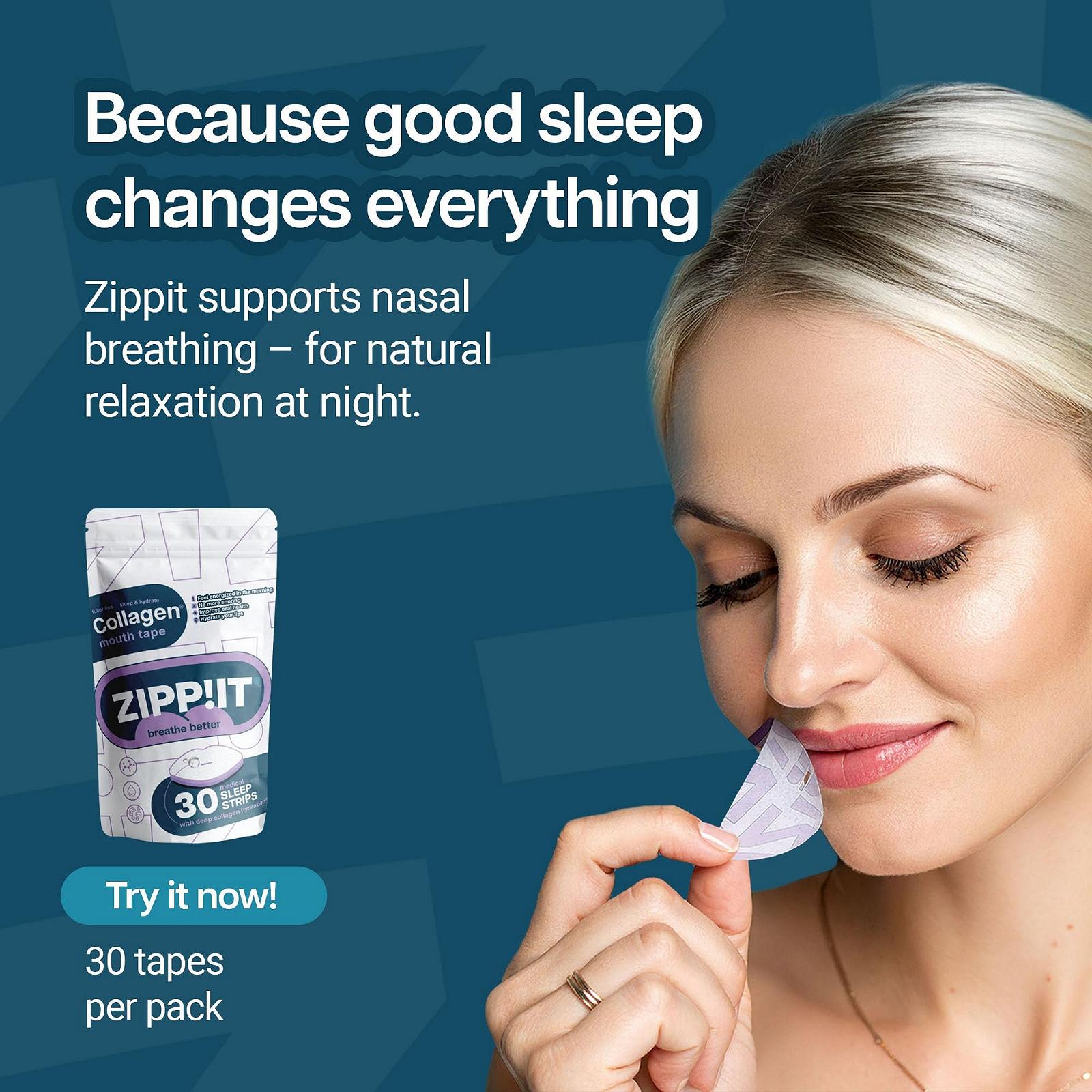 Пластыри для рта Zippit Collagen Sleep Pack 30 шт. против храпа и сухости во рту, фото №3
