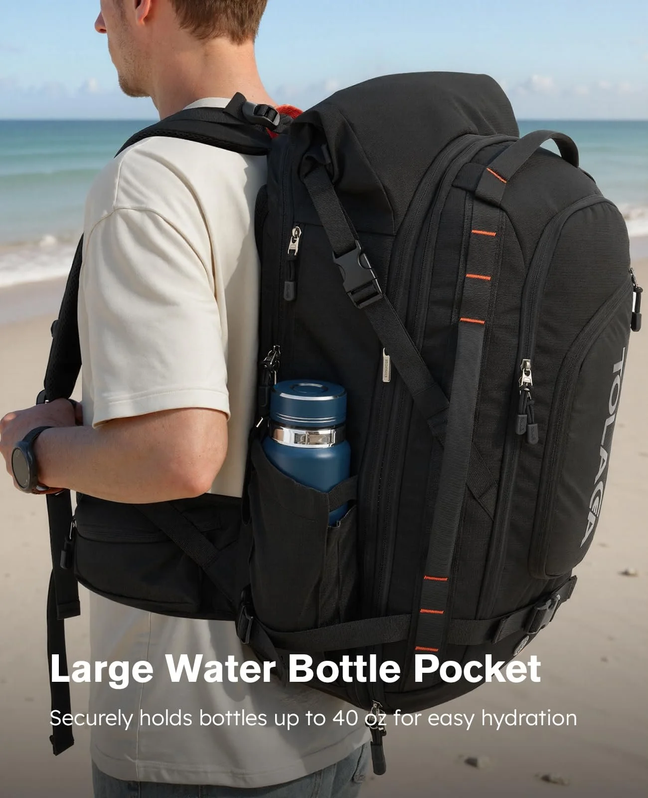 Рюкзак для ноутбука Tolaccea Travel Rolltop TSA Friendly 17.3 дюйма Expandable 40-55L Black, фото №8 Рюкзак для ноутбука Tolaccea Travel Rolltop TSA Friendly 17.3 дюйма Expandable 40-55L Black, фото №8