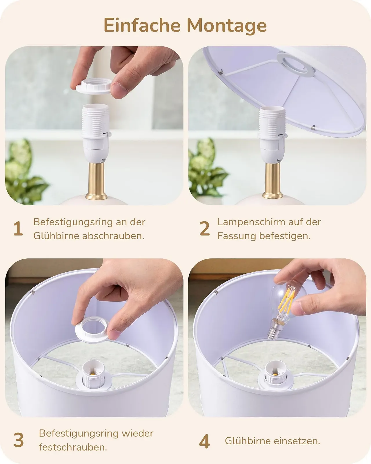 Настільна лампа EDISHINE Керамічна тканинний абажур E14 2700K, фото №6