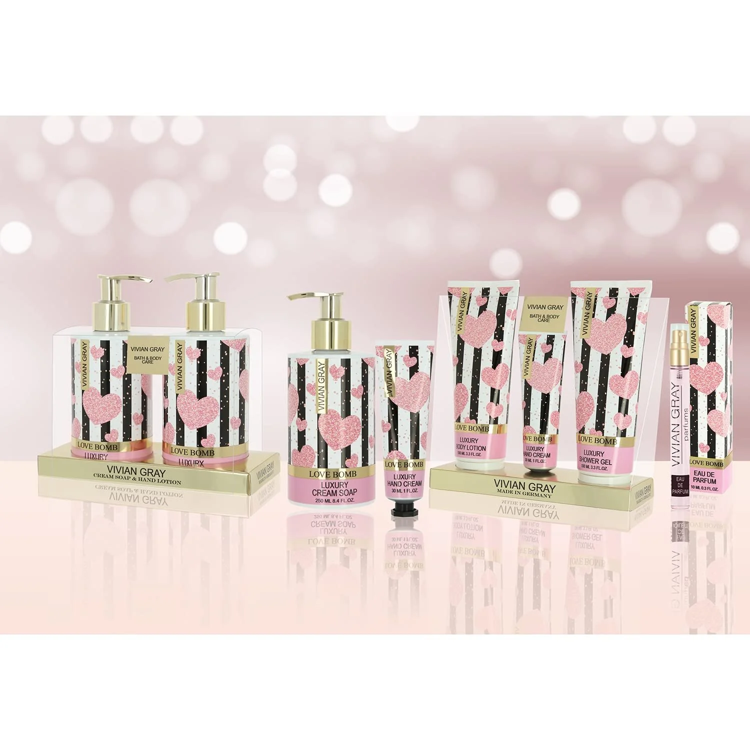 Набір для догляду за руками VIVIAN GRAY Love Bomb Luxury Мило-крем, Лосьйон 250 мл Пачулі Рожевий/Золотий, фото №2