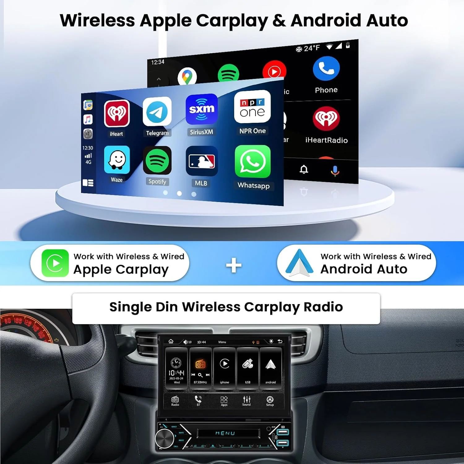Автомагнітола Hikity / 7" / Сенсорна / Apple CarPlay / Android Auto / Bluetooth / USB / AUX / 1DIN, фото №2 Автомагнітола Hikity / 7" / Сенсорна / Apple CarPlay / Android Auto / Bluetooth / USB / AUX / 1DIN, фото №2