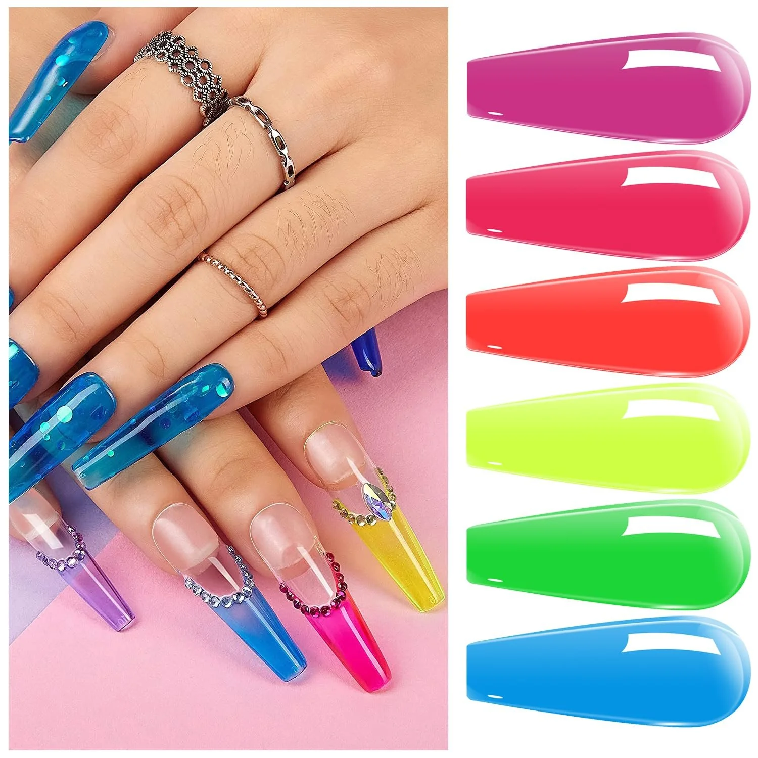УФ Гель-лак Vishine Набір флуоресцентних кольорів, 6 кольорів Неоновий набір гель-лаків, фото №3