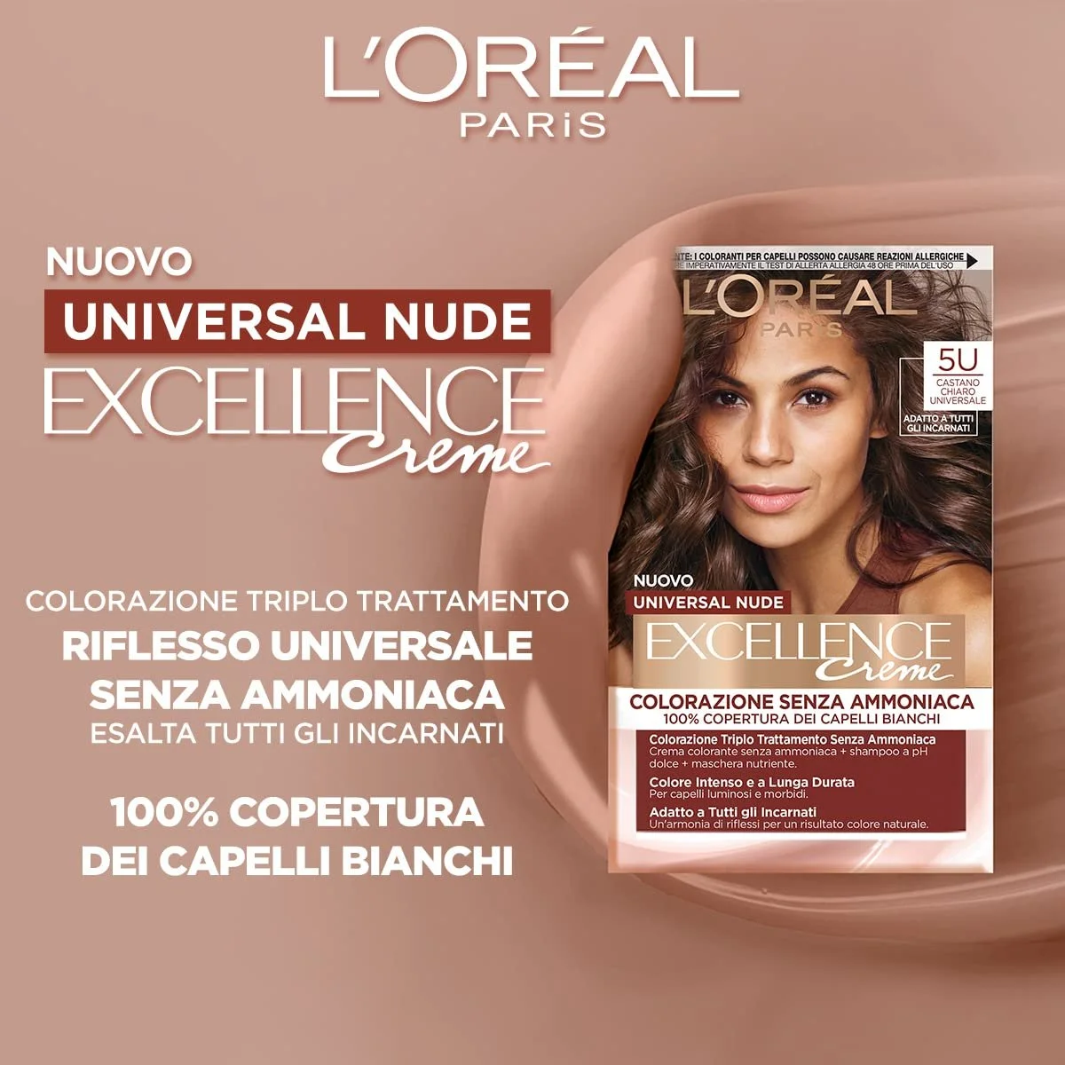 Фарба для волосся L'Oréal Paris Excellence Universal Nude Стійка Без аміаку Універсальний відтінок Підходить для всіх типів шкіри Інтенсивний колір Світло-коричневий, фото №2 Фарба для волосся L'Oréal Paris Excellence Universal Nude Стійка Без аміаку Універсальний відтінок Підходить для всіх типів шкіри Інтенсивний колір Світло-коричневий, фото №2