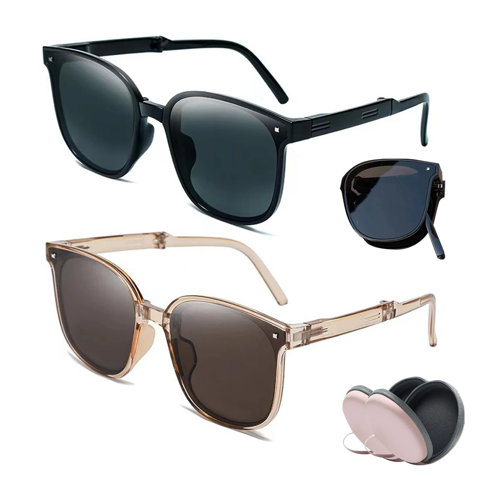 Сложные солнцезащитные очки KASESSS, 2 шт., ретро, ​​для мужчин и женщин, защита от УФ-излучения, с 2 футлярами, для путешествий, фото №1