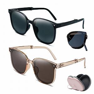 Складні сонцезахисні окуляри KASESSS, 2 шт., ретро, для чоловіків та жінок, захист від УФ-випромінювання, з 2 футлярами, для подорожей - Фото 1