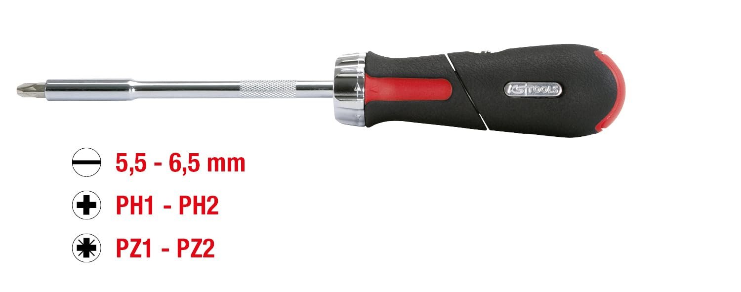 Отвертка-трещотка с битами KS Tools 159.2051 1/4" Revolver 7 предметов, фото №2