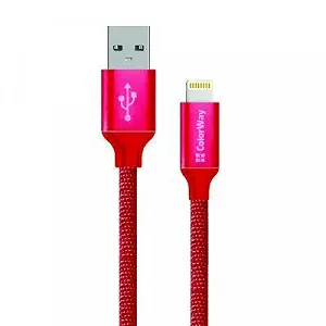 Дата кабель ColorWay USB Apple Lightning 2.1А 1м червоний (CW-CBUL004-RD) synthetic.ua - Фото 1