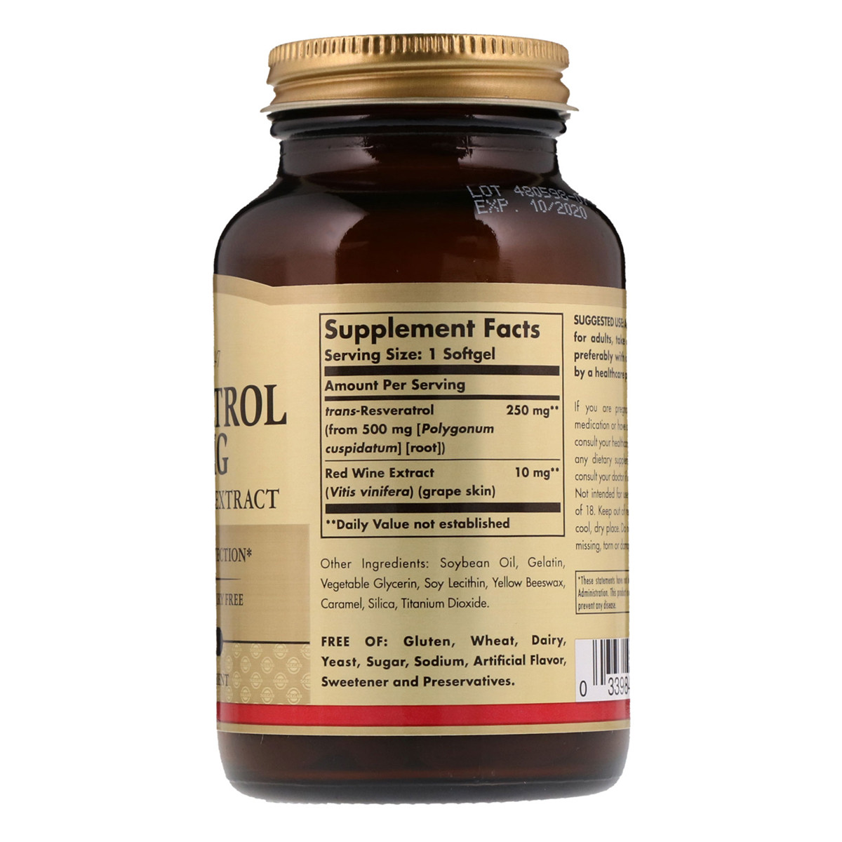 Ресвератрол с экстрактом красного вина Solgar Resveratrol with red Wine Extract 250 мг 60 капсул SOL02484, фото №2