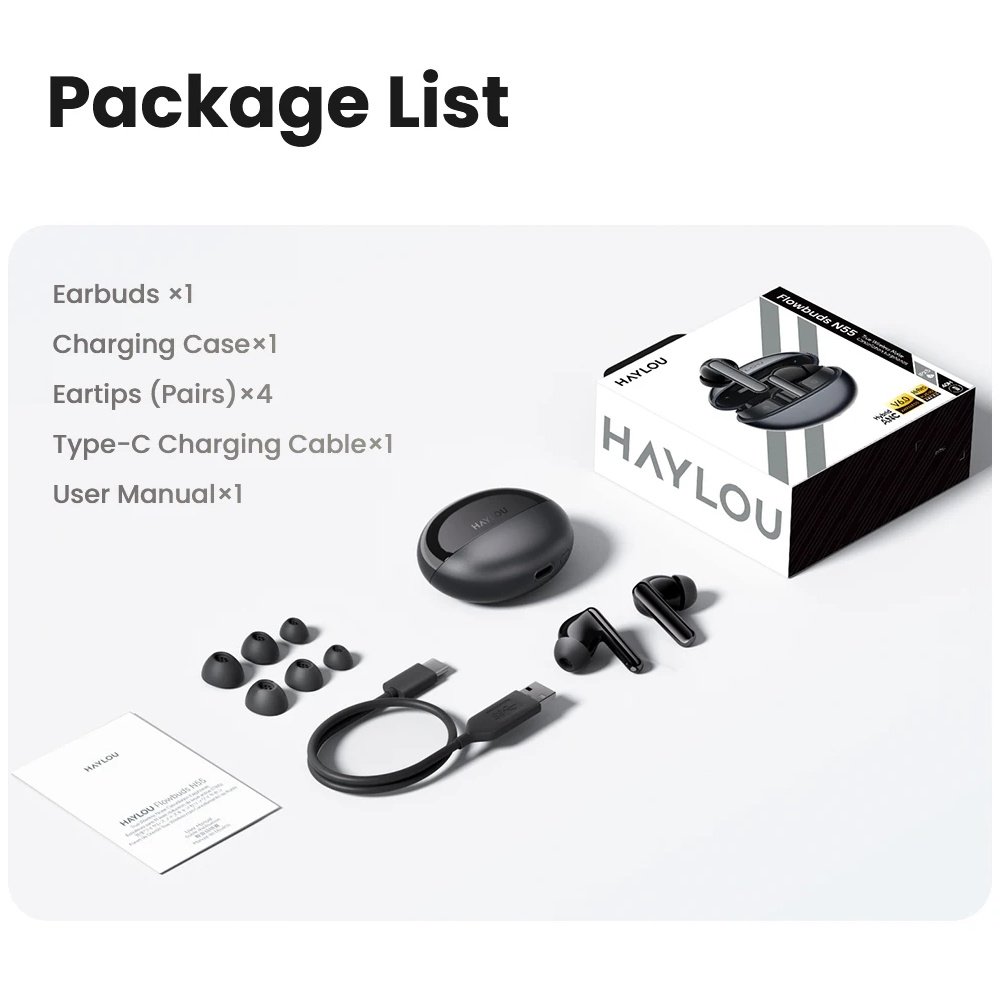 Навушники HAYLOU Flowbuds N55 Black LDAC Hi-Res Audio 54dB ANC IPX5, фото №11