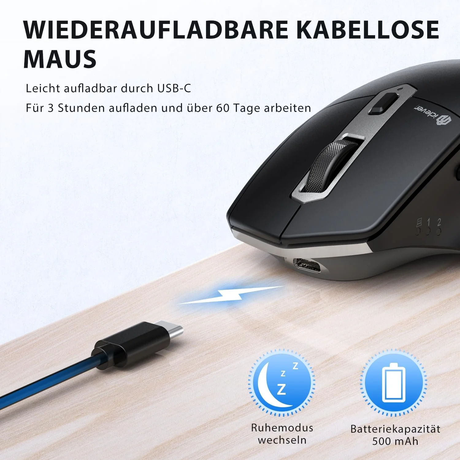 Мышь iClever Беспроводная Bluetooth Перезаряжаемая Эргономичная Серебристо-черный, фото №6 Мышь iClever Беспроводная Bluetooth Перезаряжаемая Эргономичная Серебристо-черный, фото №6