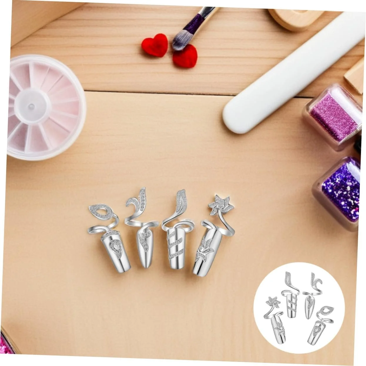 Кольца для ногтей GALPADA 4 шт. Adjustable Open Rhinestone, фото №8