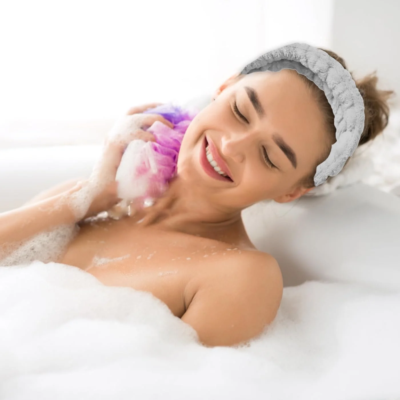 Пов'язка на голову і напульсники Wellness, М'який набір для вмивання з прозорими затискачами для волосся, фото №6