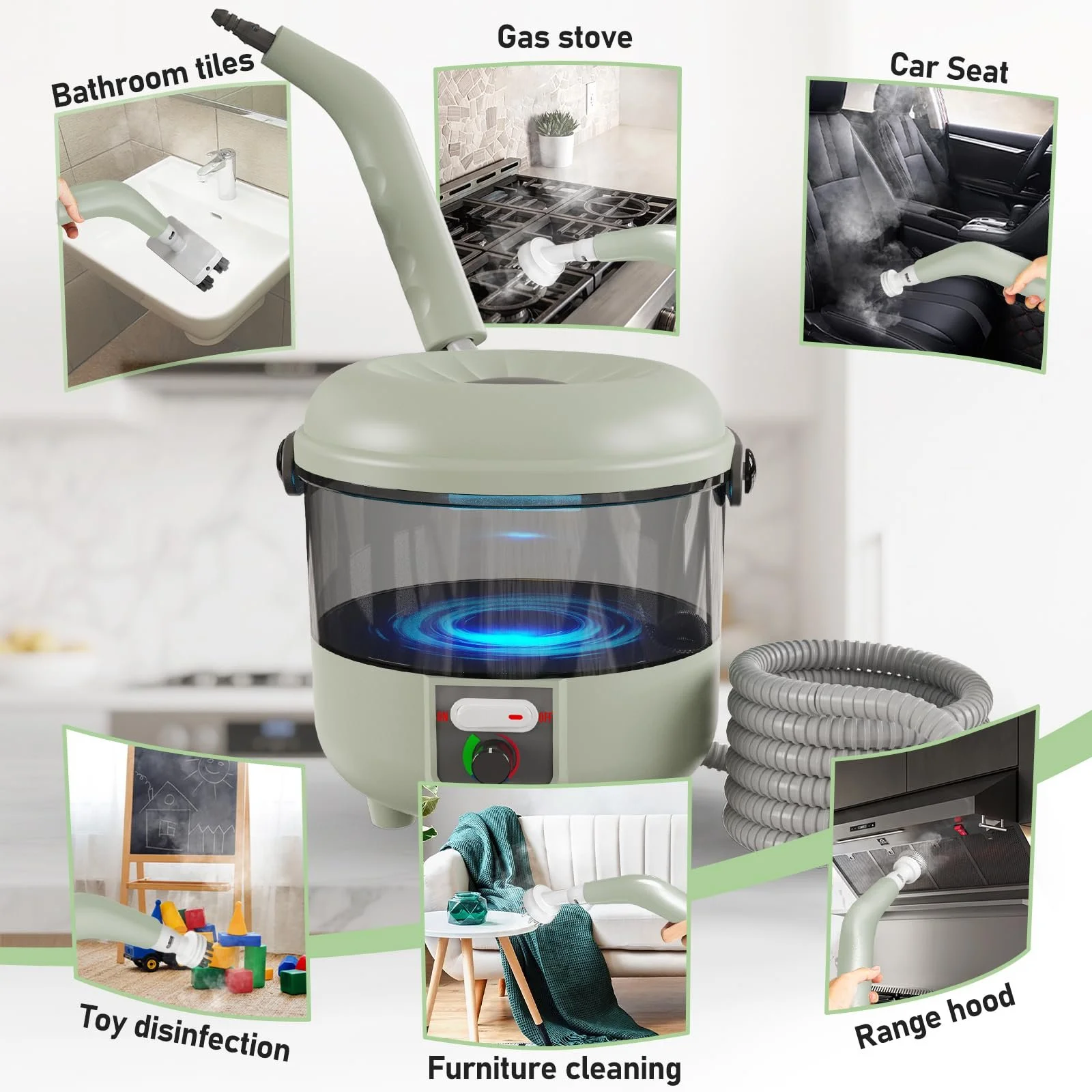 Ручний пароочисник 2500 Вт 6 насадок 1.6 л для меблів та кухні, фото №5 Ручний пароочисник 2500 Вт 6 насадок 1.6 л для меблів та кухні, фото №5