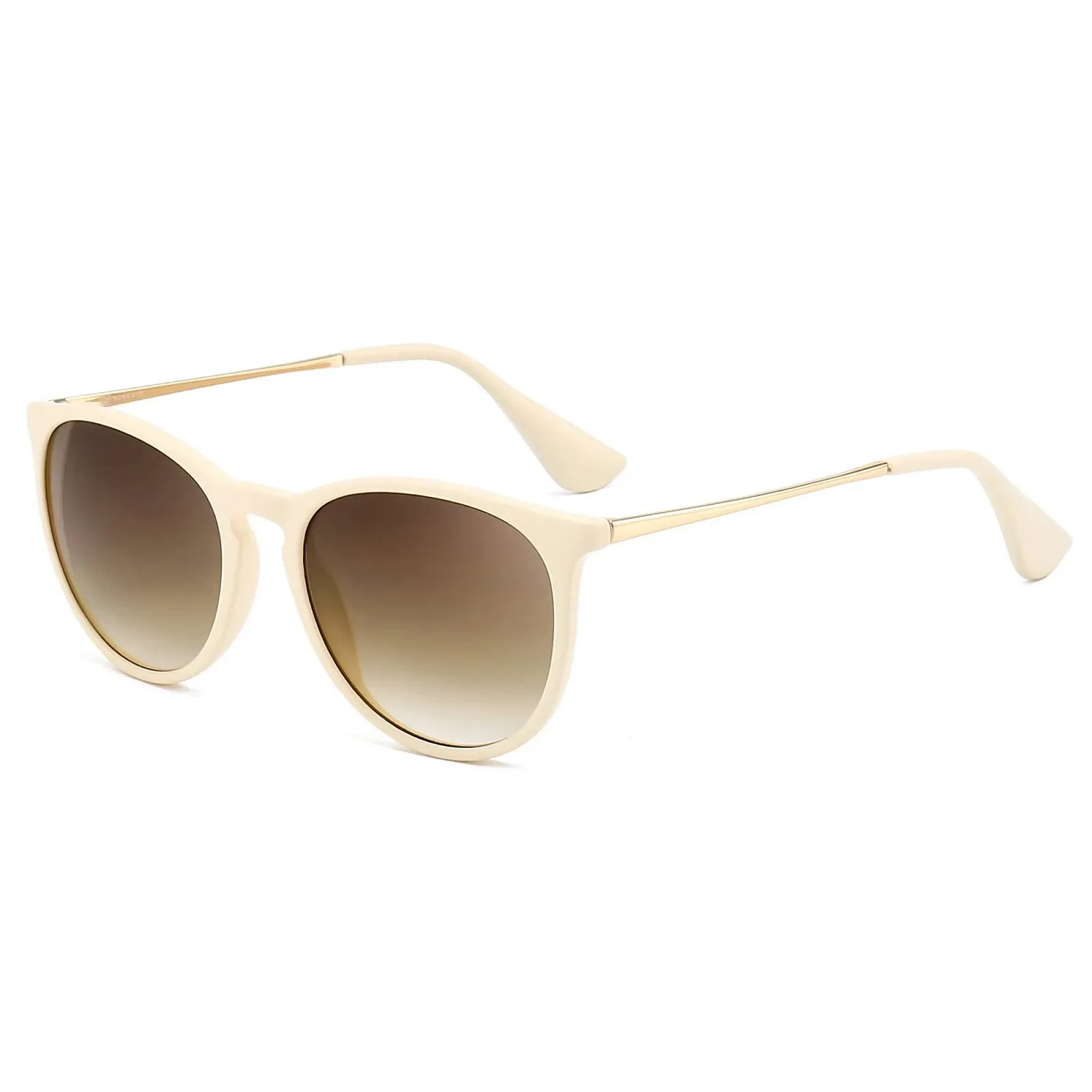 Вінтажні круглі сонцезахисні окуляри SUNGAIT, класичний ретро-дизайнерський стиль, молочно-біла оправа, коричневі градієнтні лінзи, фото №1