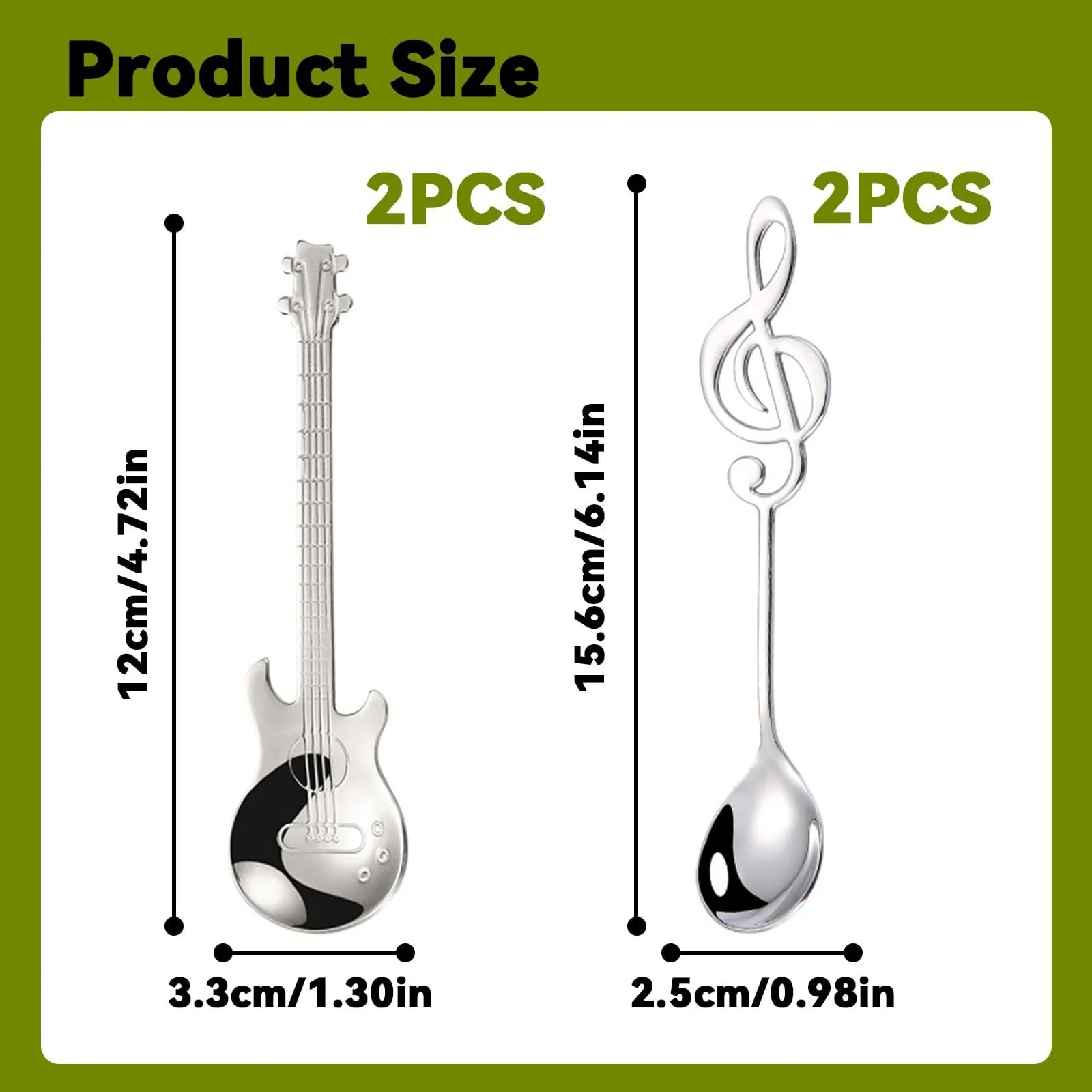 Ложка чайна Guitar Coffee Spoon Музична з нержавіючої сталі у формі гітари та музичних нот, набір 4 шт, фото №2