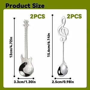 Ложка чайная Guitar Coffee Spoon Музыкальная из нержавеющей стали в форме гитары и музыкальных нот, набор 4 шт synthetic.ua - Фото 1