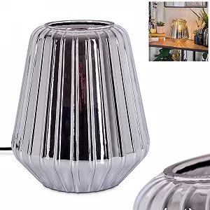 Настільна лампа Telhais метал/скло 17 см 1 x E27 Хром/Димчастий/Чорний - Фото 1