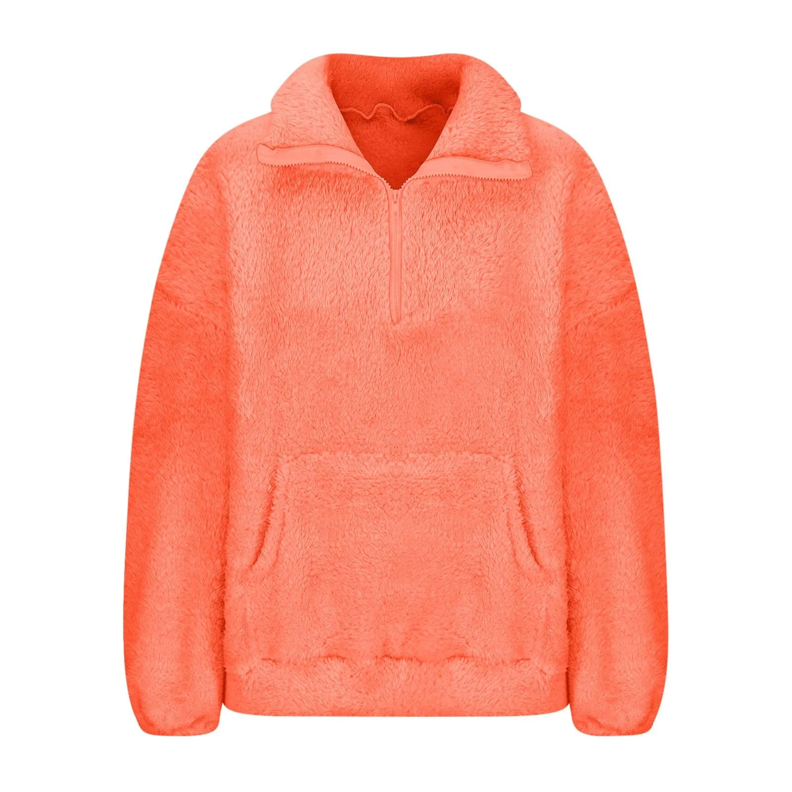 Сорочка с длинным рукавом из двухстороннего флиса, Женский свободный крой, Плюшевая блузка, Половина молнии, Воротник-стойка, Пуловер, Однотонная блузка с карманами, Теплая осенне-зимняя блузка, Топы для девушек-подростков, фото №2