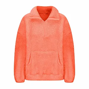 Сорочка с длинным рукавом из двухстороннего флиса, Женский свободный крой, Плюшевая блузка, Половина молнии, Воротник-стойка, Пуловер, Однотонная блузка с карманами, Теплая осенне-зимняя блузка, Топы для девушек-подростков synthetic.ua - Фото 1